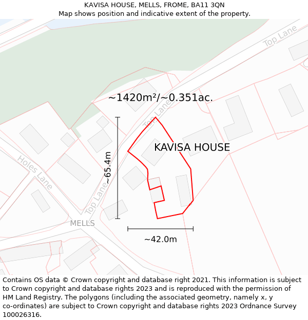 KAVISA HOUSE, MELLS, FROME, BA11 3QN: Plot and title map
