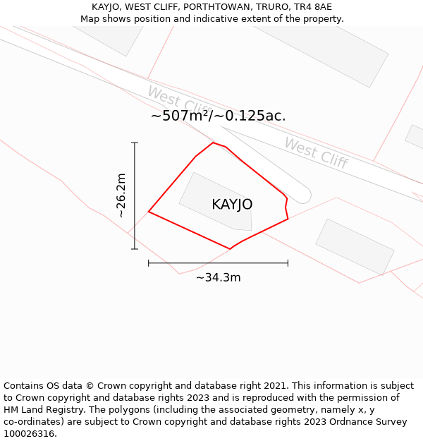 KAYJO, WEST CLIFF, PORTHTOWAN, TRURO, TR4 8AE: Plot and title map