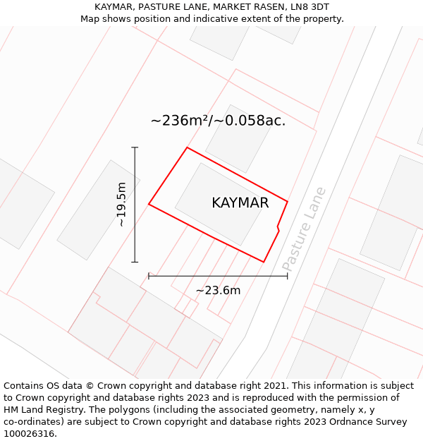 KAYMAR, PASTURE LANE, MARKET RASEN, LN8 3DT: Plot and title map