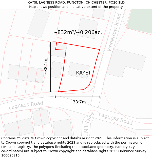 KAYSI, LAGNESS ROAD, RUNCTON, CHICHESTER, PO20 1LD: Plot and title map