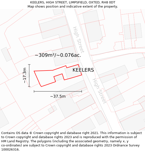 KEELERS, HIGH STREET, LIMPSFIELD, OXTED, RH8 0DT: Plot and title map