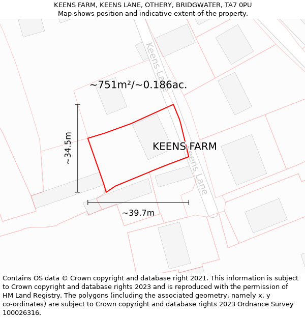 KEENS FARM, KEENS LANE, OTHERY, BRIDGWATER, TA7 0PU: Plot and title map