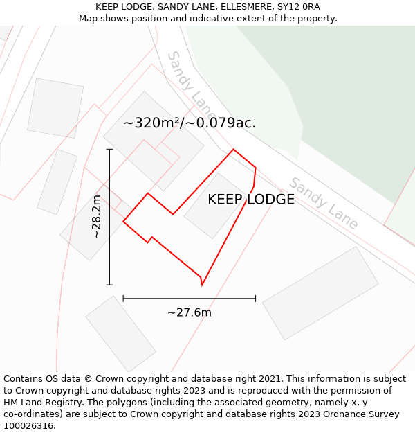 KEEP LODGE, SANDY LANE, ELLESMERE, SY12 0RA: Plot and title map