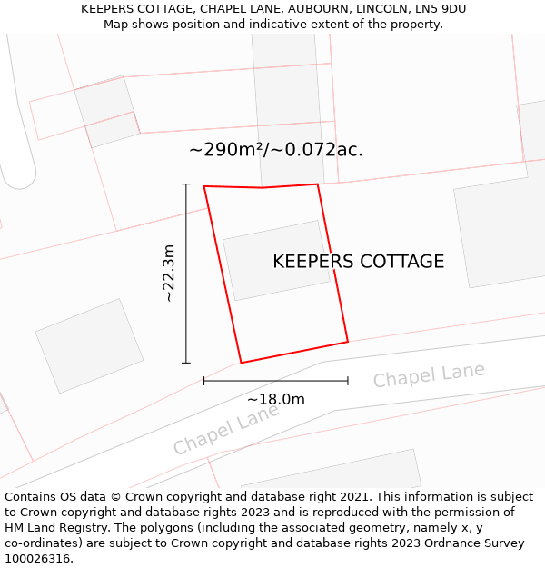 KEEPERS COTTAGE, CHAPEL LANE, AUBOURN, LINCOLN, LN5 9DU: Plot and title map