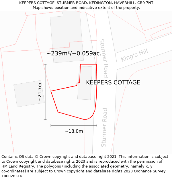 KEEPERS COTTAGE, STURMER ROAD, KEDINGTON, HAVERHILL, CB9 7NT: Plot and title map