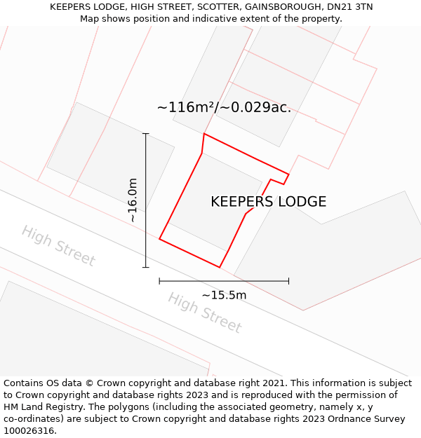 KEEPERS LODGE, HIGH STREET, SCOTTER, GAINSBOROUGH, DN21 3TN: Plot and title map