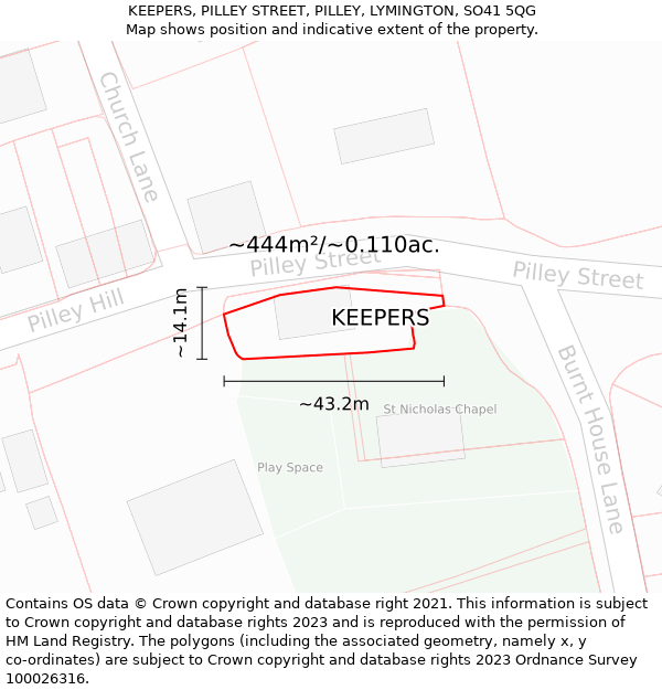 KEEPERS, PILLEY STREET, PILLEY, LYMINGTON, SO41 5QG: Plot and title map