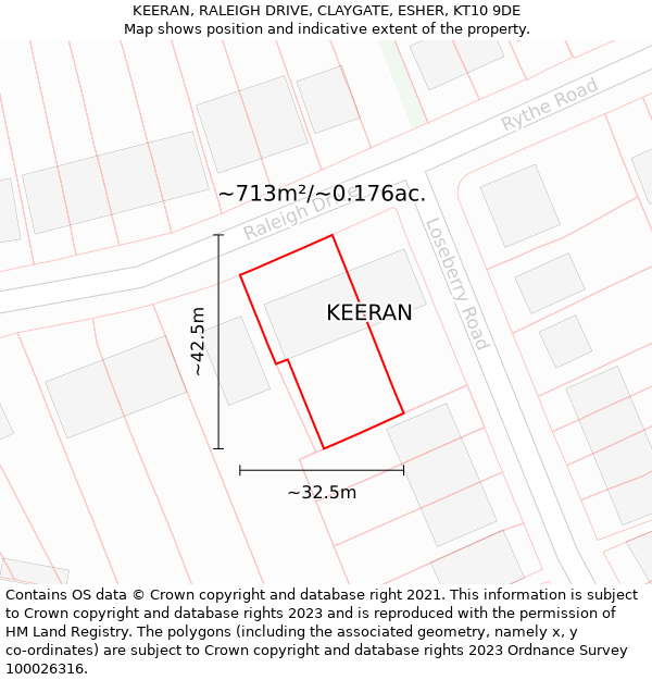 KEERAN, RALEIGH DRIVE, CLAYGATE, ESHER, KT10 9DE: Plot and title map