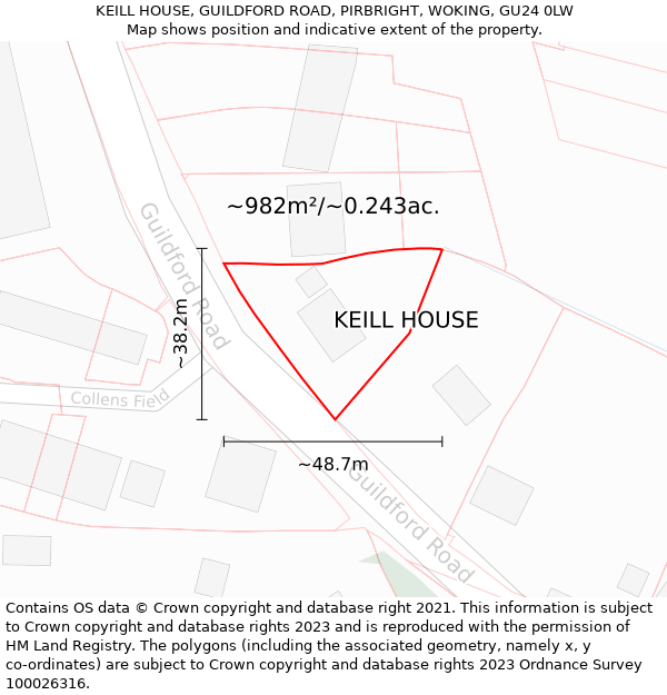 KEILL HOUSE, GUILDFORD ROAD, PIRBRIGHT, WOKING, GU24 0LW: Plot and title map