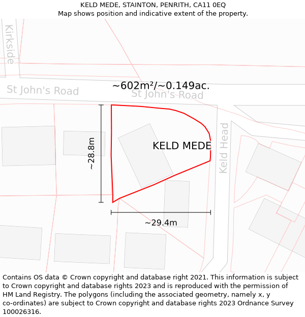 KELD MEDE, STAINTON, PENRITH, CA11 0EQ: Plot and title map