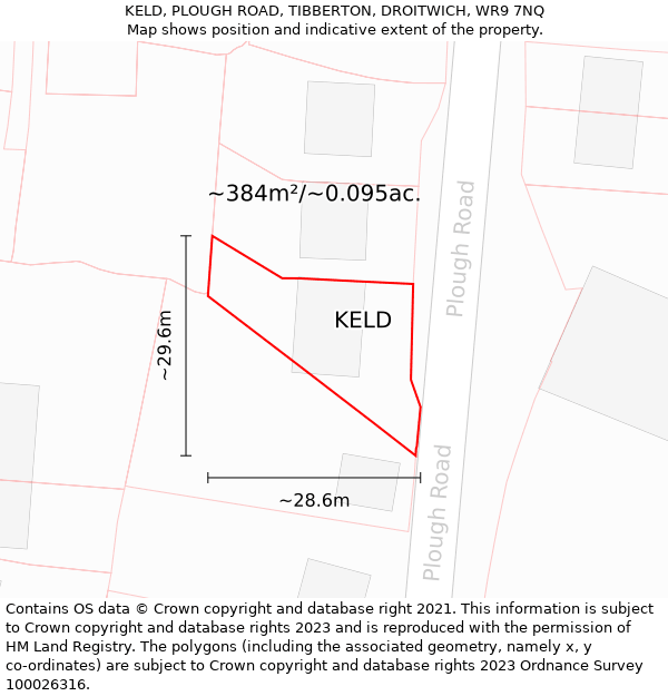 KELD, PLOUGH ROAD, TIBBERTON, DROITWICH, WR9 7NQ: Plot and title map