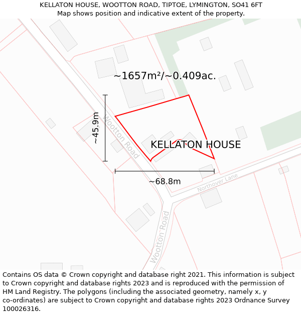 KELLATON HOUSE, WOOTTON ROAD, TIPTOE, LYMINGTON, SO41 6FT: Plot and title map