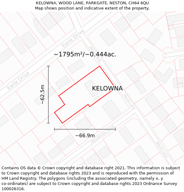 KELOWNA, WOOD LANE, PARKGATE, NESTON, CH64 6QU: Plot and title map