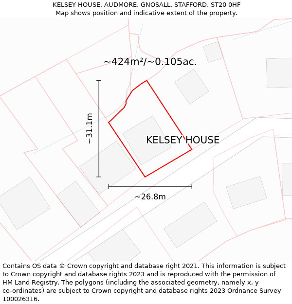 KELSEY HOUSE, AUDMORE, GNOSALL, STAFFORD, ST20 0HF: Plot and title map
