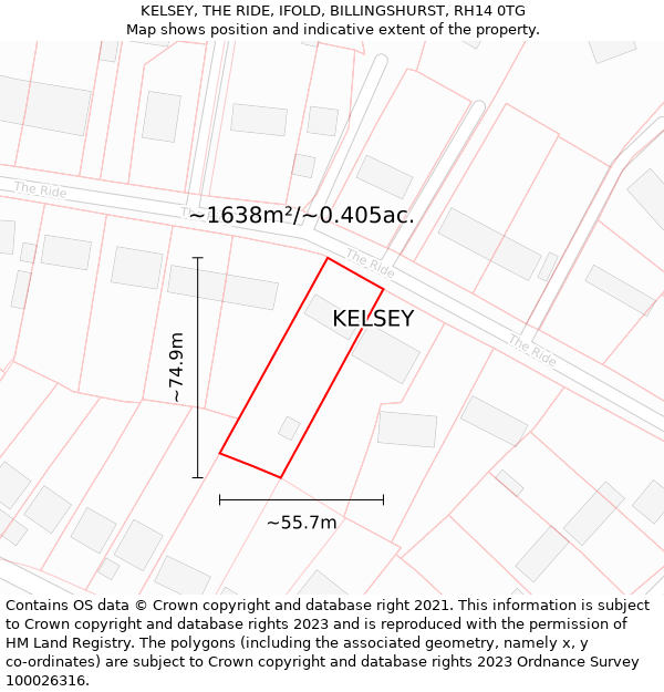 KELSEY, THE RIDE, IFOLD, BILLINGSHURST, RH14 0TG: Plot and title map