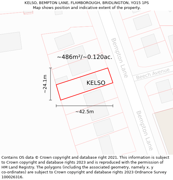 KELSO, BEMPTON LANE, FLAMBOROUGH, BRIDLINGTON, YO15 1PS: Plot and title map