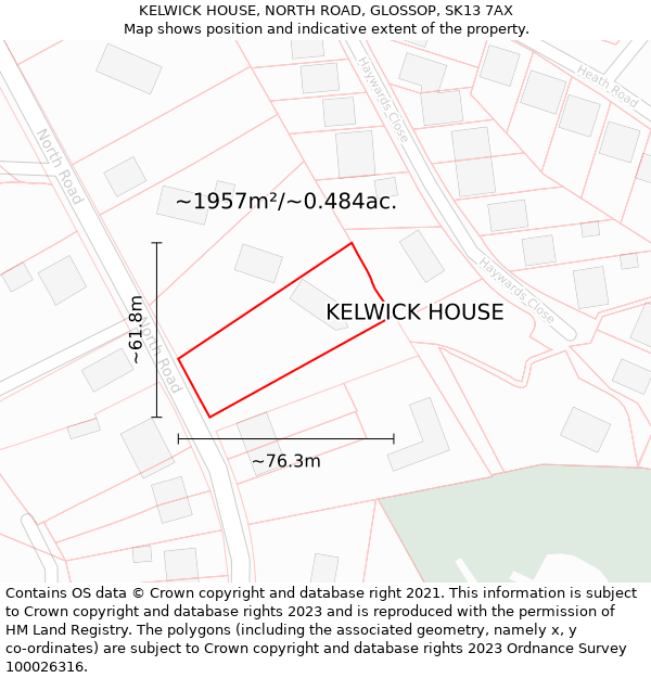 KELWICK HOUSE, NORTH ROAD, GLOSSOP, SK13 7AX: Plot and title map