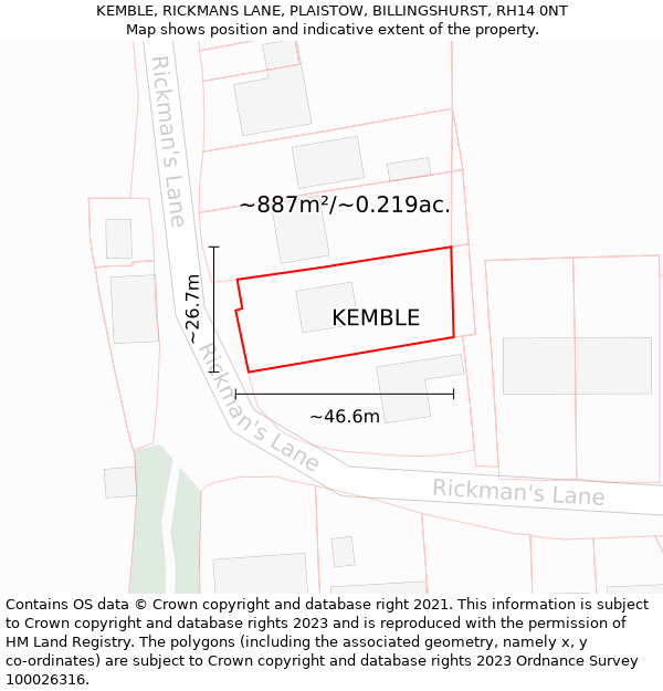 KEMBLE, RICKMANS LANE, PLAISTOW, BILLINGSHURST, RH14 0NT: Plot and title map