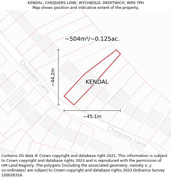 KENDAL, CHEQUERS LANE, WYCHBOLD, DROITWICH, WR9 7PH: Plot and title map