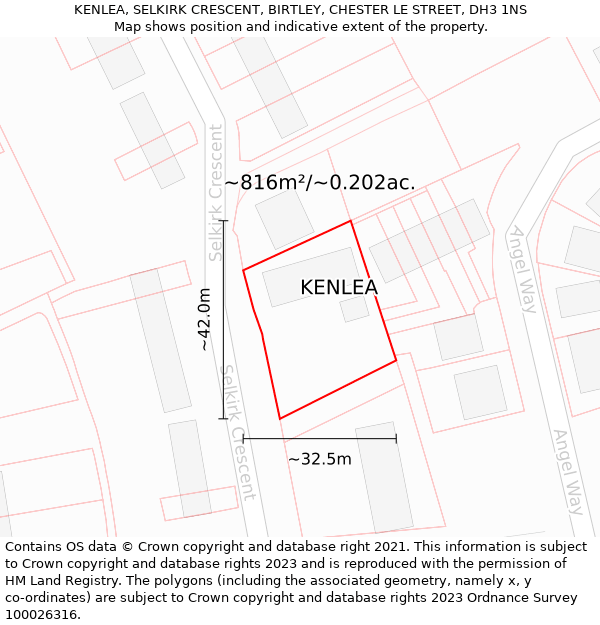 KENLEA, SELKIRK CRESCENT, BIRTLEY, CHESTER LE STREET, DH3 1NS: Plot and title map