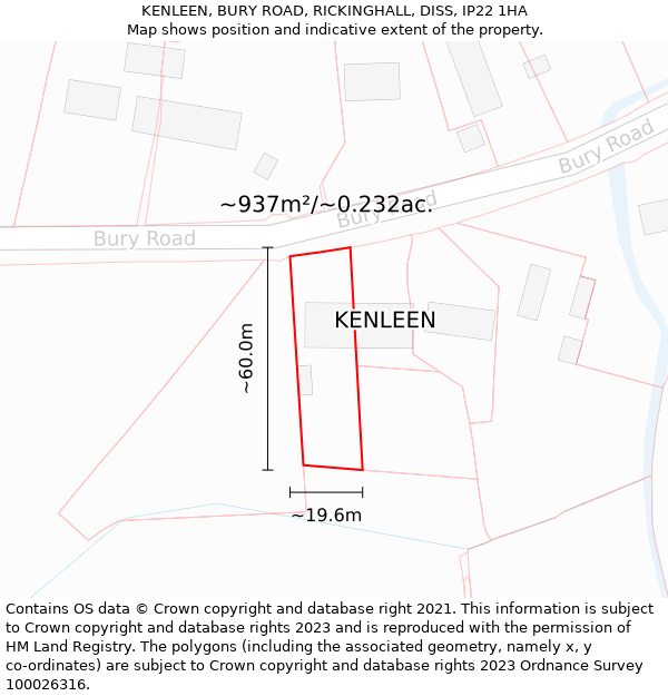 KENLEEN, BURY ROAD, RICKINGHALL, DISS, IP22 1HA: Plot and title map