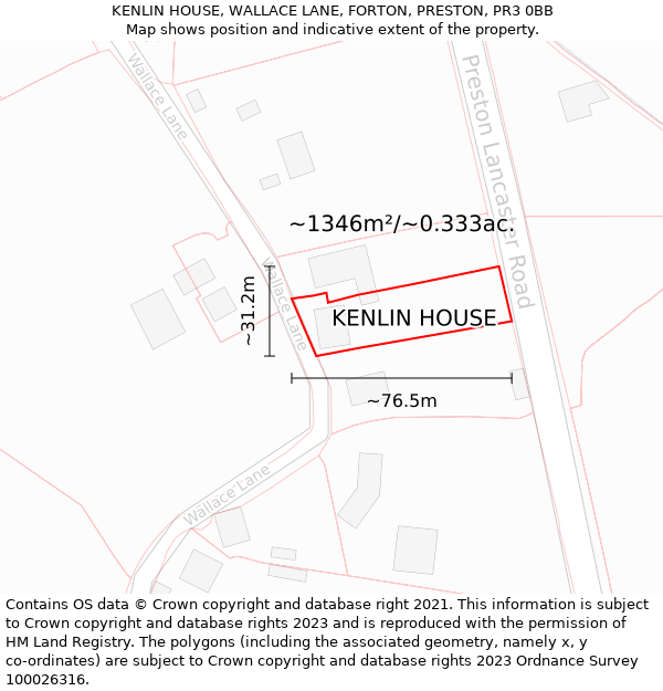 KENLIN HOUSE, WALLACE LANE, FORTON, PRESTON, PR3 0BB: Plot and title map
