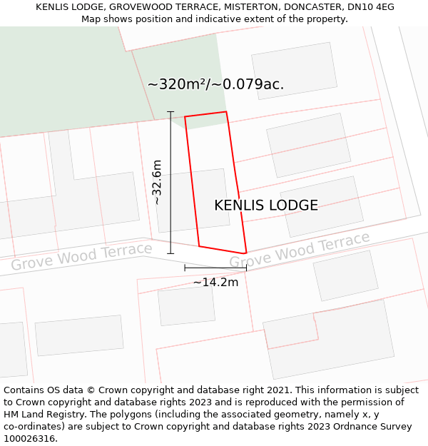 KENLIS LODGE, GROVEWOOD TERRACE, MISTERTON, DONCASTER, DN10 4EG: Plot and title map