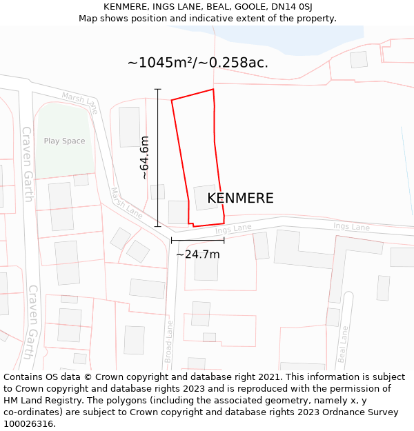 KENMERE, INGS LANE, BEAL, GOOLE, DN14 0SJ: Plot and title map