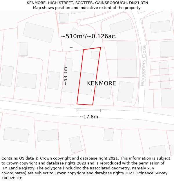 KENMORE, HIGH STREET, SCOTTER, GAINSBOROUGH, DN21 3TN: Plot and title map