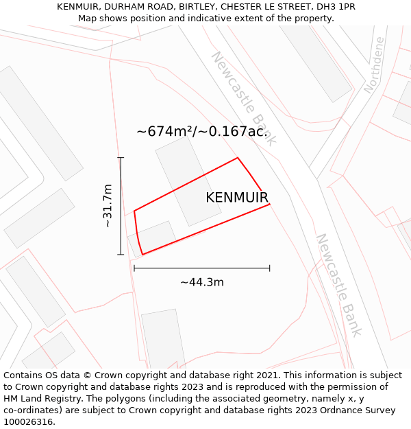 KENMUIR, DURHAM ROAD, BIRTLEY, CHESTER LE STREET, DH3 1PR: Plot and title map