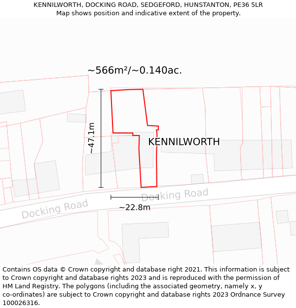 KENNILWORTH, DOCKING ROAD, SEDGEFORD, HUNSTANTON, PE36 5LR: Plot and title map