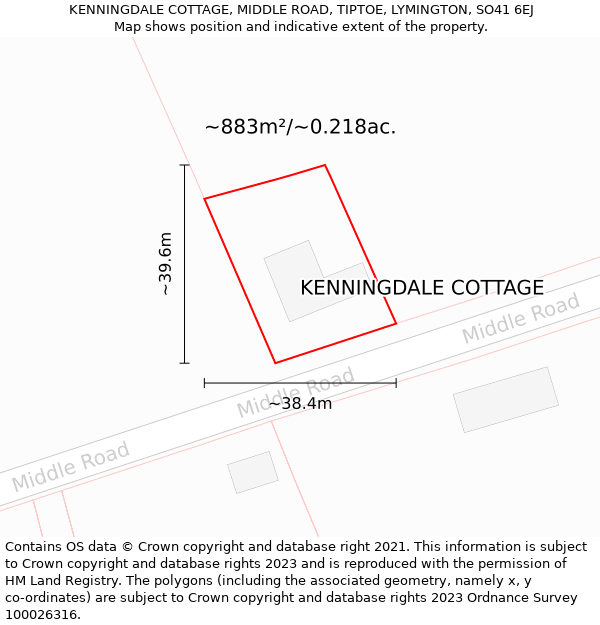 KENNINGDALE COTTAGE, MIDDLE ROAD, TIPTOE, LYMINGTON, SO41 6EJ: Plot and title map