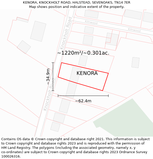 KENORA, KNOCKHOLT ROAD, HALSTEAD, SEVENOAKS, TN14 7ER: Plot and title map