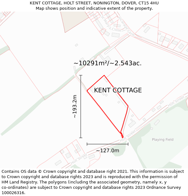 KENT COTTAGE, HOLT STREET, NONINGTON, DOVER, CT15 4HU: Plot and title map