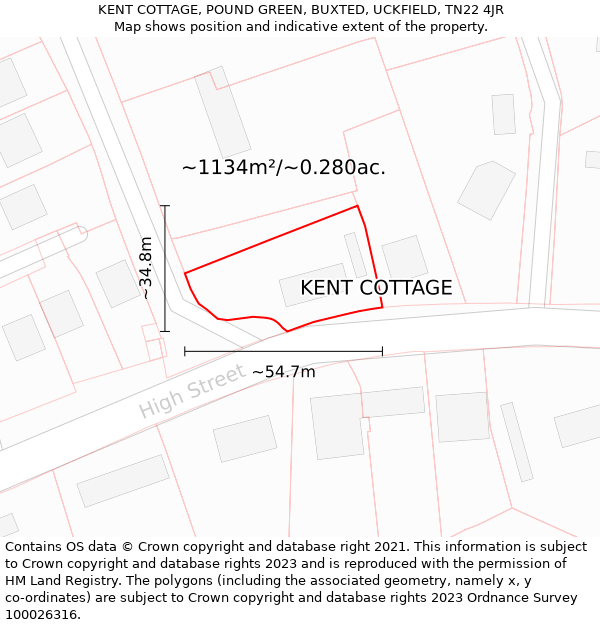 KENT COTTAGE, POUND GREEN, BUXTED, UCKFIELD, TN22 4JR: Plot and title map