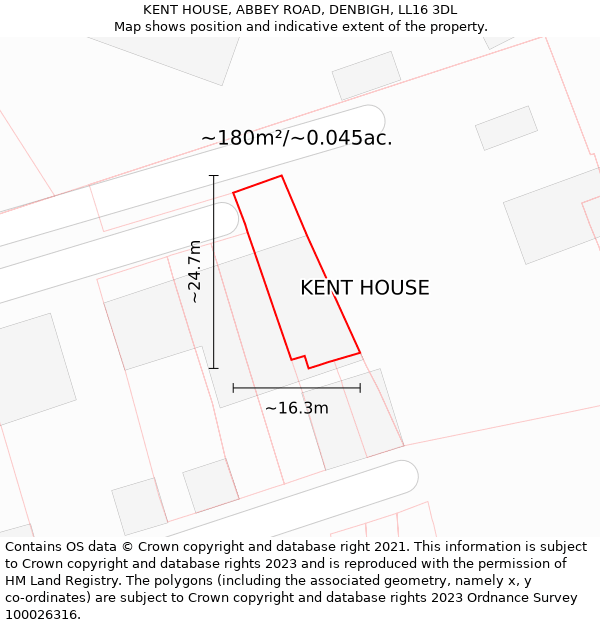 KENT HOUSE, ABBEY ROAD, DENBIGH, LL16 3DL: Plot and title map