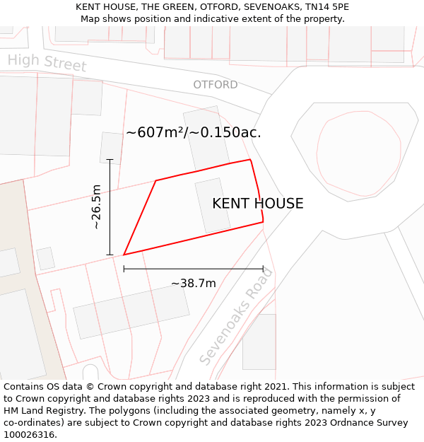 KENT HOUSE, THE GREEN, OTFORD, SEVENOAKS, TN14 5PE: Plot and title map