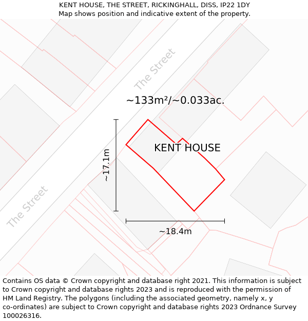 KENT HOUSE, THE STREET, RICKINGHALL, DISS, IP22 1DY: Plot and title map