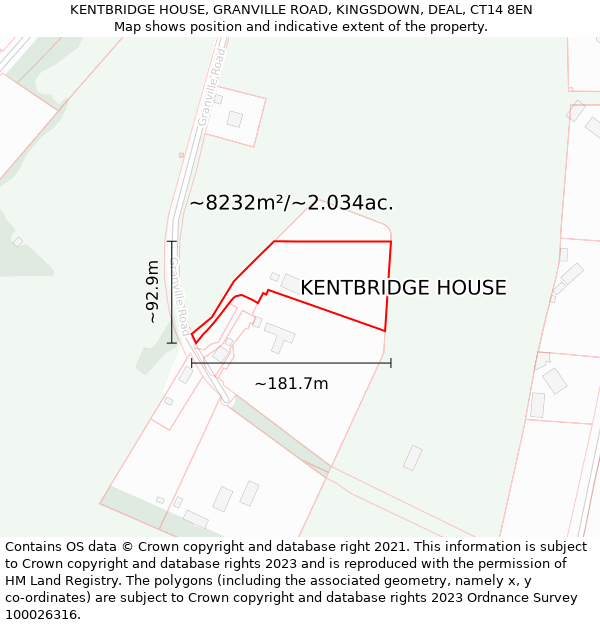 KENTBRIDGE HOUSE, GRANVILLE ROAD, KINGSDOWN, DEAL, CT14 8EN: Plot and title map