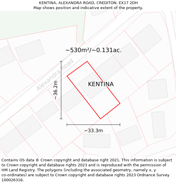 KENTINA, ALEXANDRA ROAD, CREDITON, EX17 2DH: Plot and title map