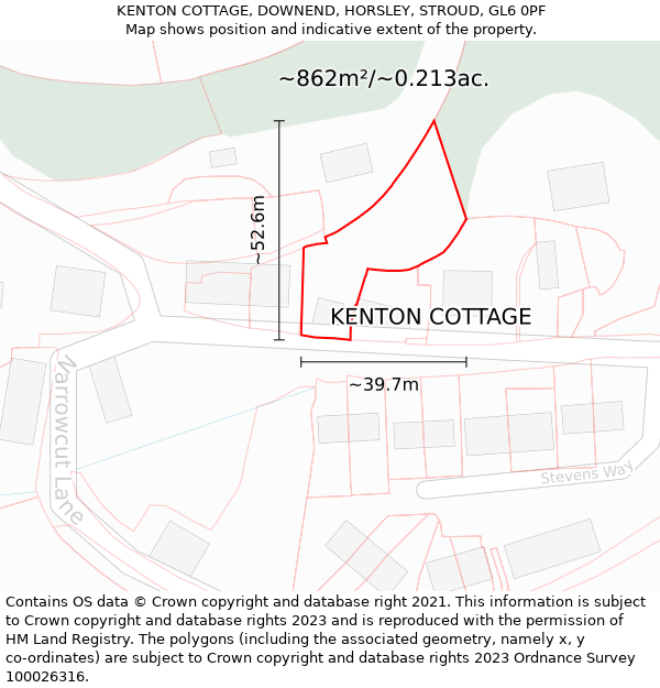 KENTON COTTAGE, DOWNEND, HORSLEY, STROUD, GL6 0PF: Plot and title map