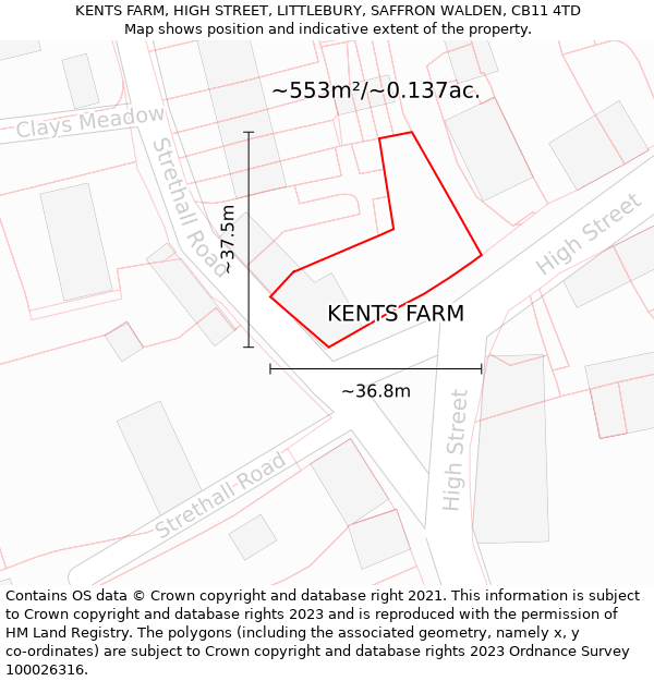 KENTS FARM, HIGH STREET, LITTLEBURY, SAFFRON WALDEN, CB11 4TD: Plot and title map