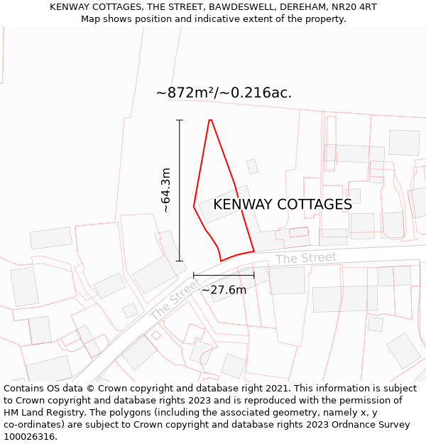 KENWAY COTTAGES, THE STREET, BAWDESWELL, DEREHAM, NR20 4RT: Plot and title map