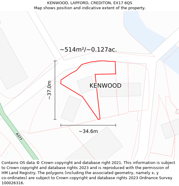 KENWOOD, LAPFORD, CREDITON, EX17 6QS: Plot and title map