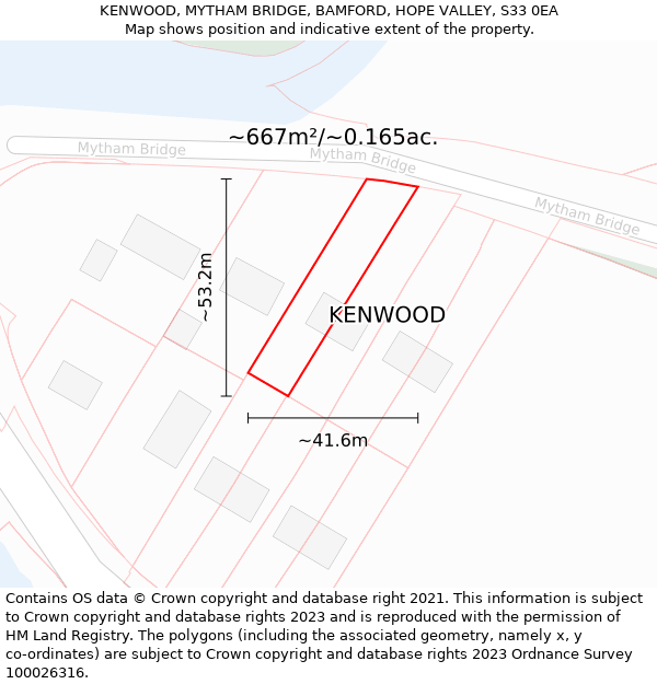 KENWOOD, MYTHAM BRIDGE, BAMFORD, HOPE VALLEY, S33 0EA: Plot and title map