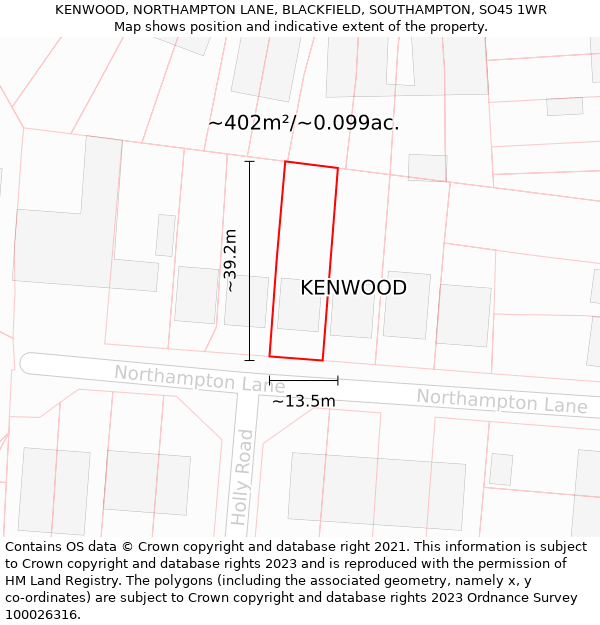 KENWOOD, NORTHAMPTON LANE, BLACKFIELD, SOUTHAMPTON, SO45 1WR: Plot and title map