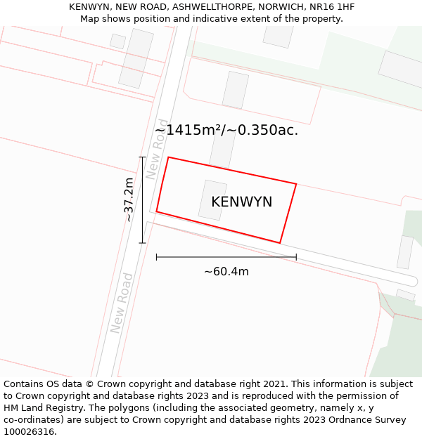 KENWYN, NEW ROAD, ASHWELLTHORPE, NORWICH, NR16 1HF: Plot and title map