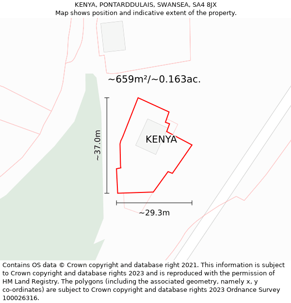 KENYA, PONTARDDULAIS, SWANSEA, SA4 8JX: Plot and title map