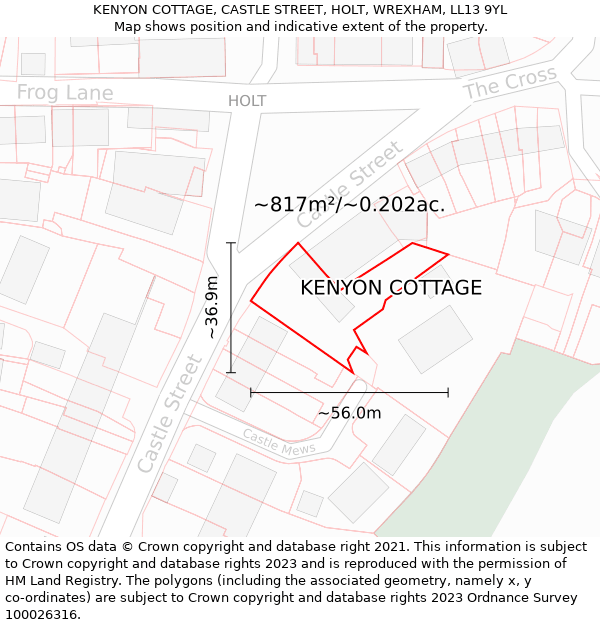 KENYON COTTAGE, CASTLE STREET, HOLT, WREXHAM, LL13 9YL: Plot and title map