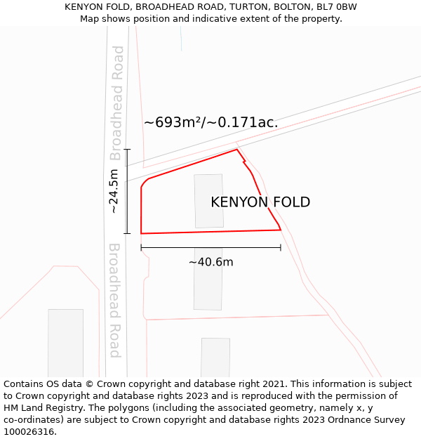 KENYON FOLD, BROADHEAD ROAD, TURTON, BOLTON, BL7 0BW: Plot and title map